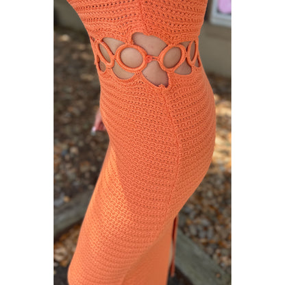 O-Ring Crochet Midi Dress, Orange