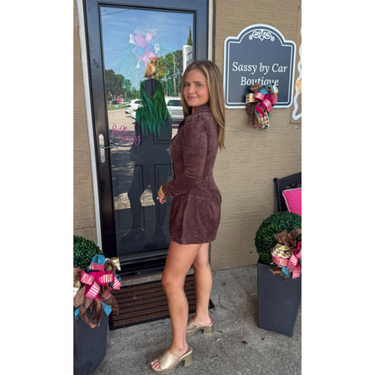 Marlowe Faux Suede Romper, Chocolate