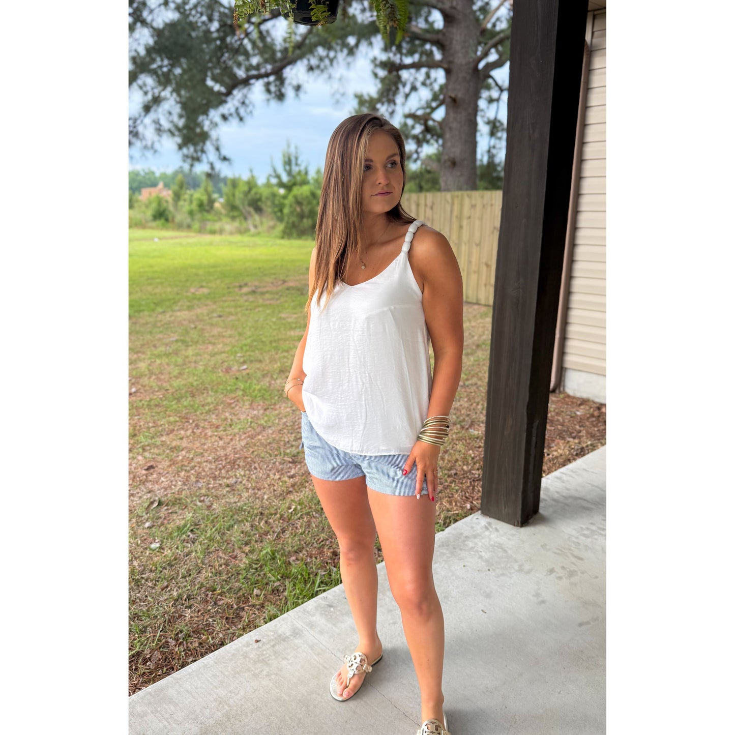 Carmen Strap Accent Top, White