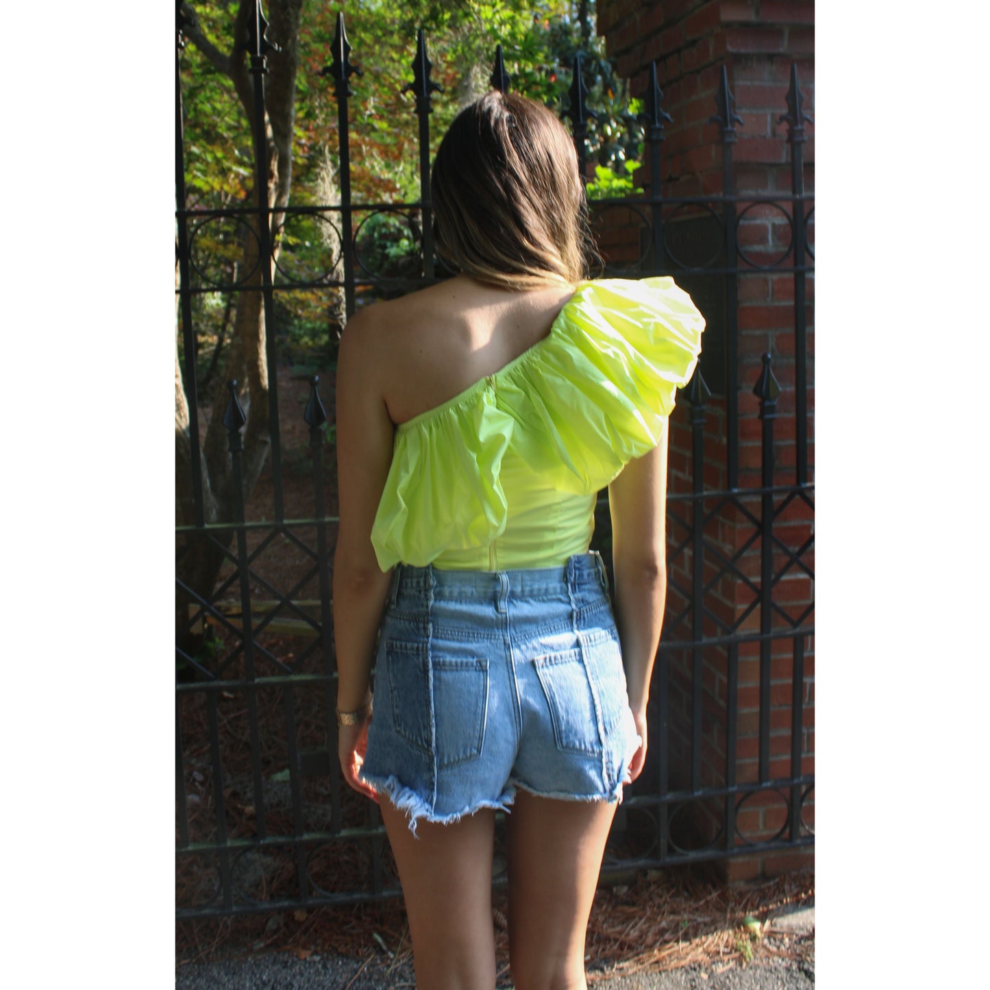 Penny Ruffle Crop Top, Neon Yellow