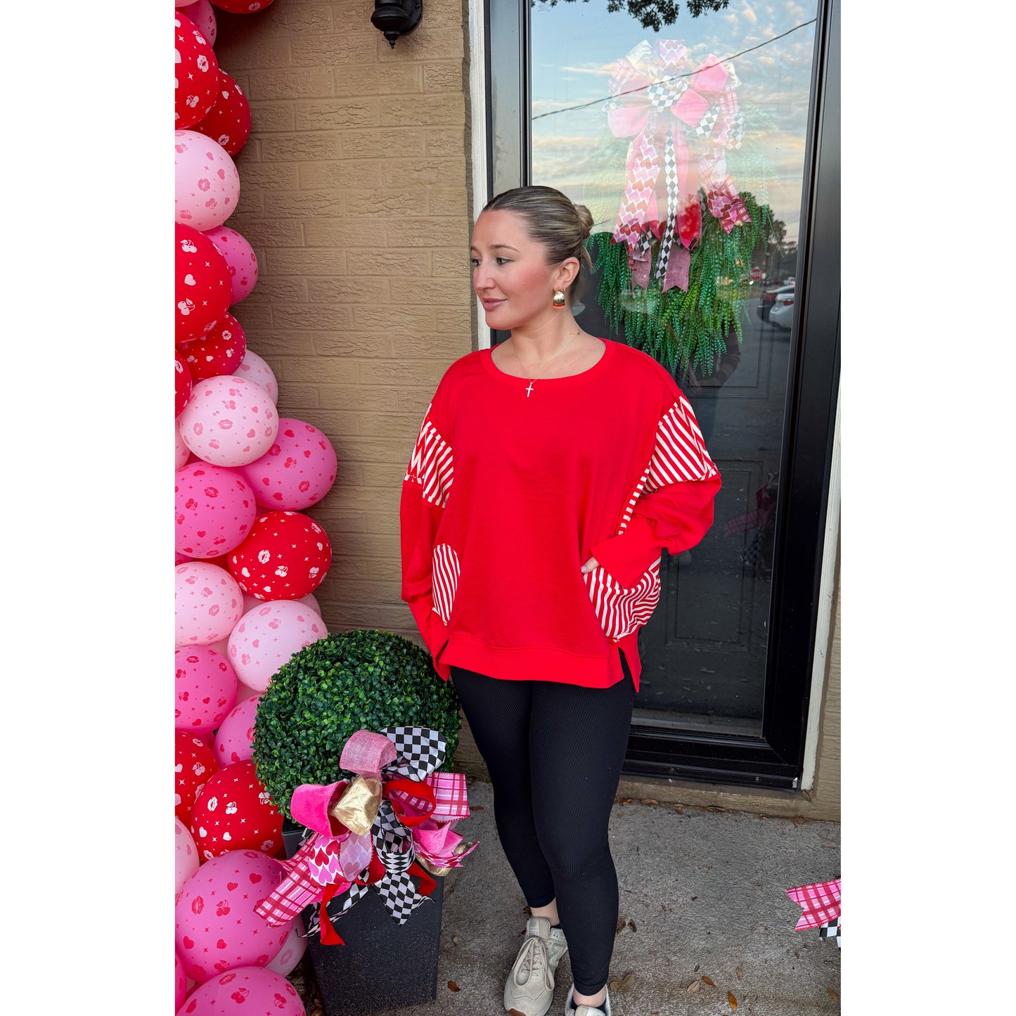 Jennifer Stripe Detail Top, Red/White