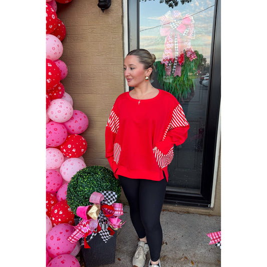 Jennifer Stripe Detail Top, Red/White