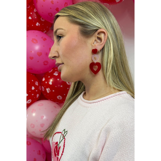 Red/Pink Heart Dangle Tiered Earrings