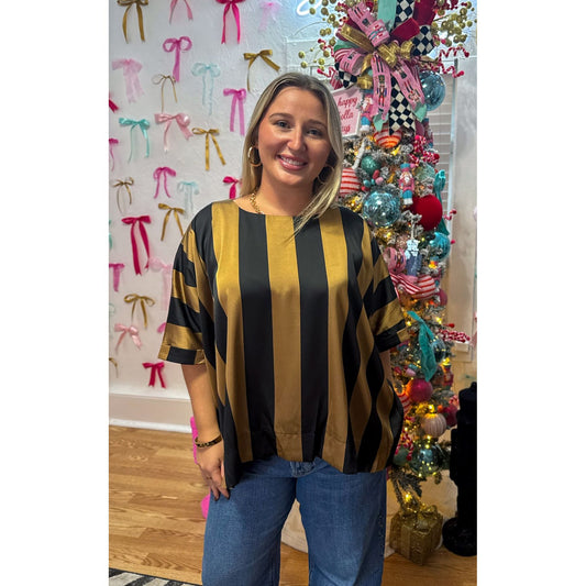 Stripe Detail Blouse, Black/Brown