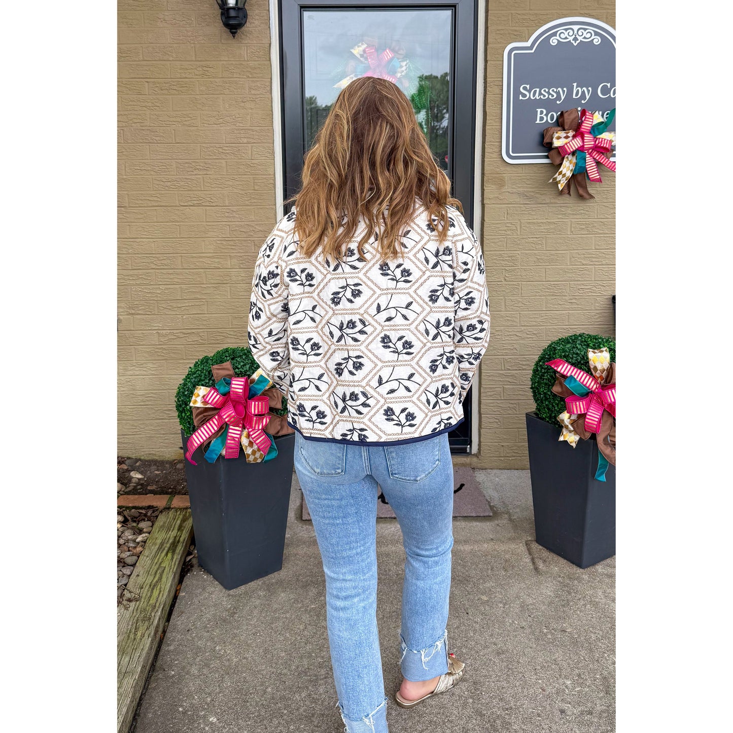 Paige Quilted/Embroidered Jacket, Navy Multi