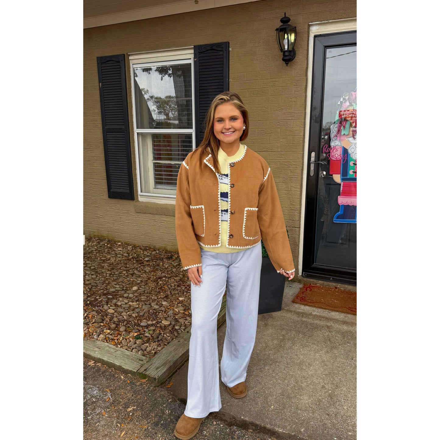 Jackie Detail Jacket, Camel/Cream