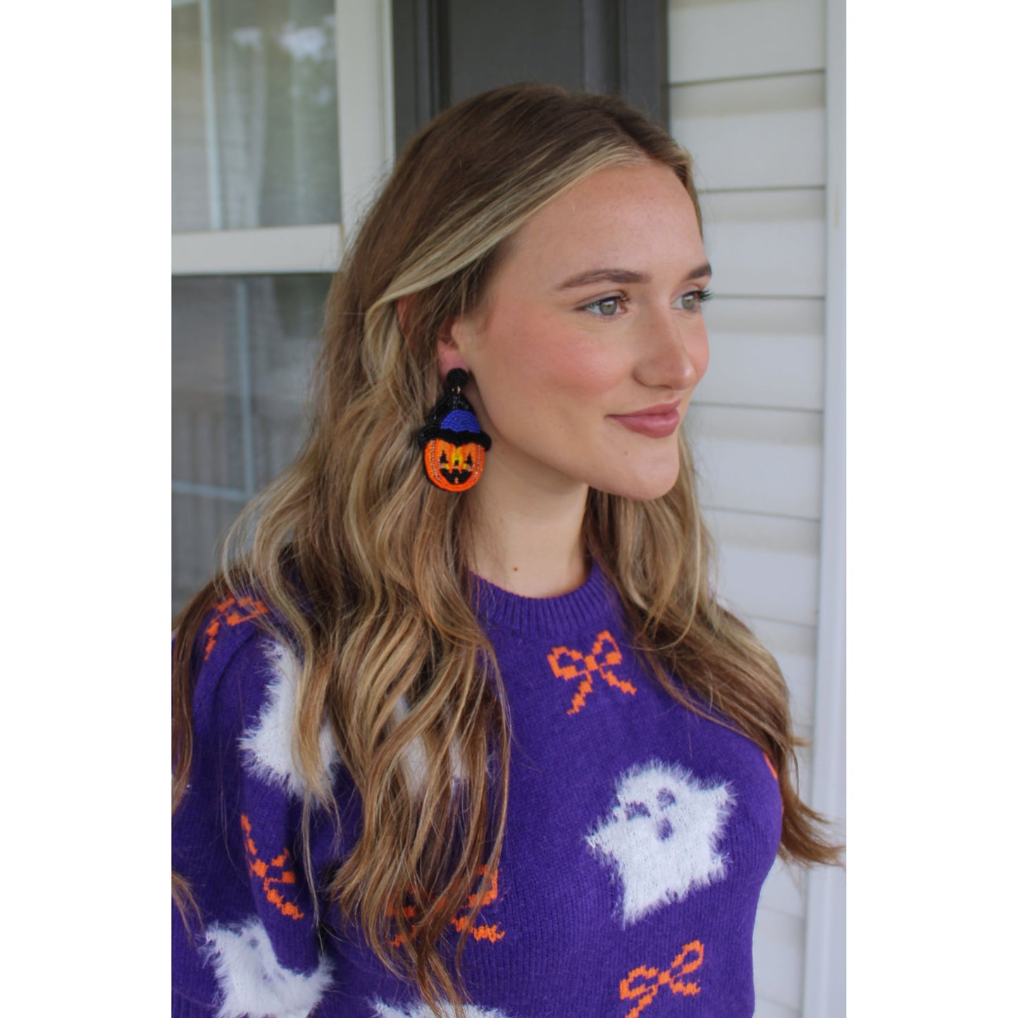 Jack-O-Lantern Beaded Earrings, Orange Multi