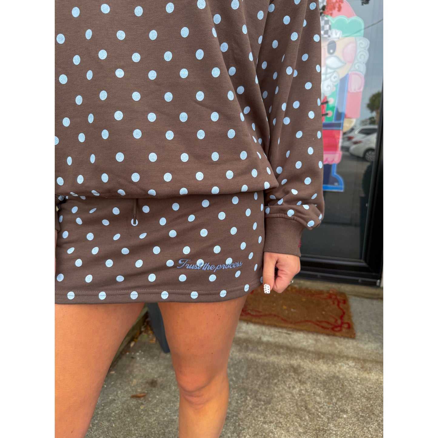 Trust the Process Polka Dot Lounge Set, Blue/Brown