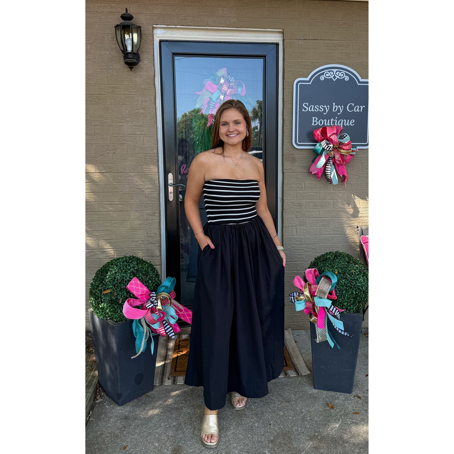 Avery Detail Maxi Dress, Black/Ivory