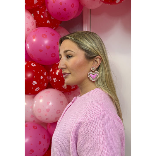 Light Pink Beaded Heart Earrings