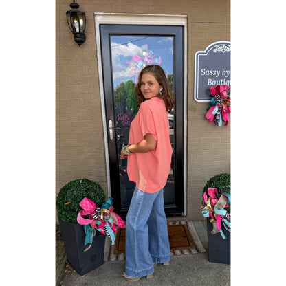 Hannah V-Neck Top, Coral