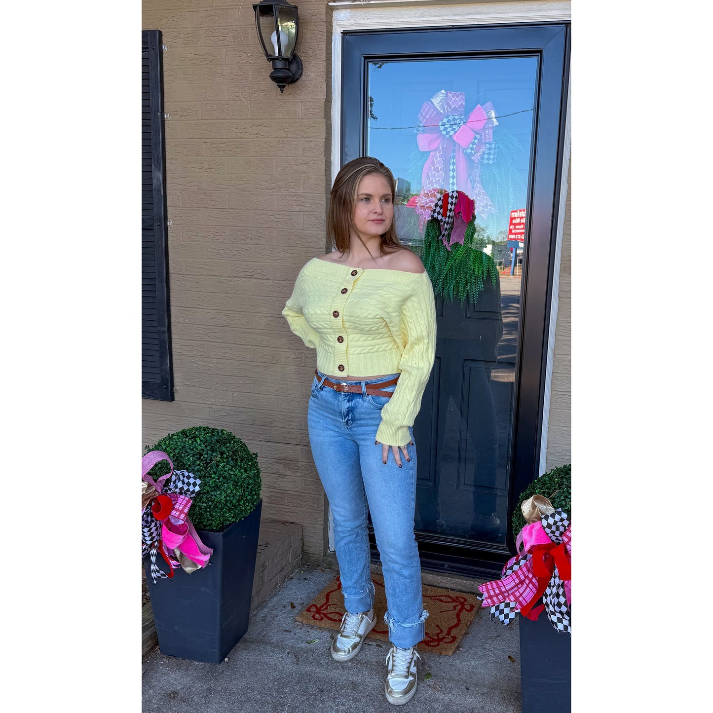 Button OTS Butter Yellow Sweater