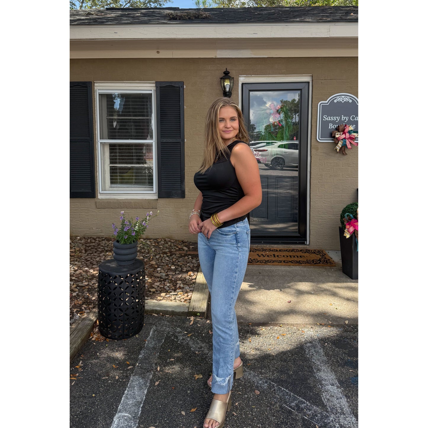 Mesh Detail Top, Black