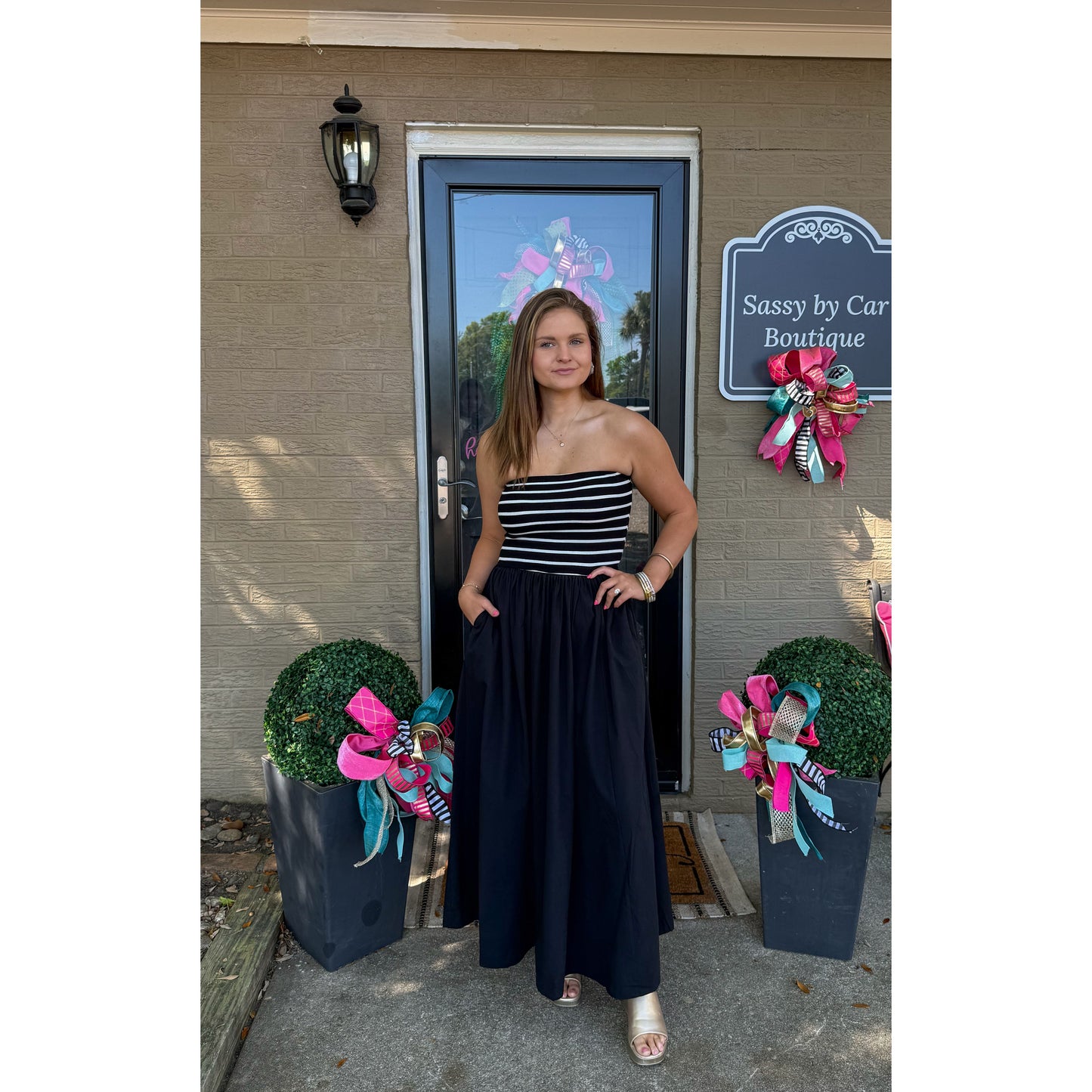 Avery Detail Maxi Dress, Black/Ivory