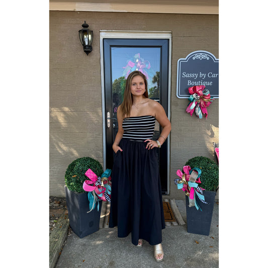 Avery Detail Maxi Dress, Black/Ivory