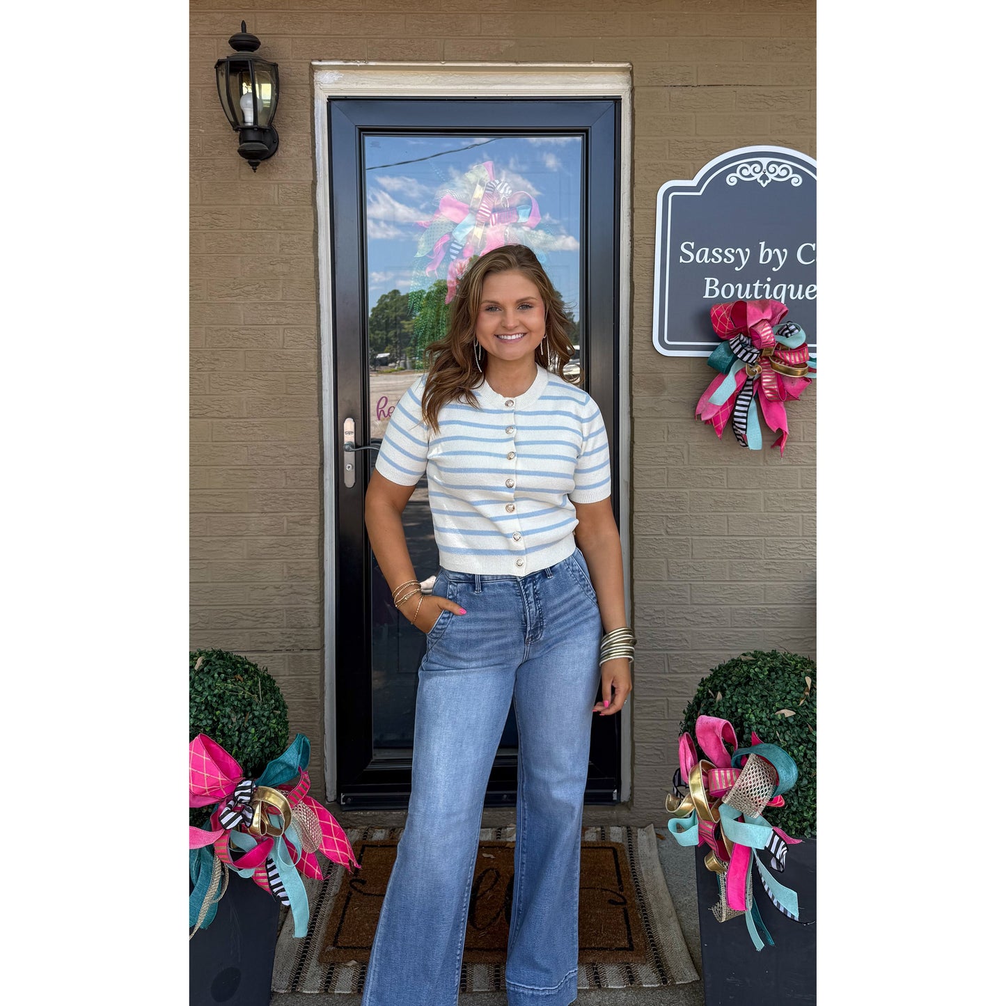 Hamptons Stripe Top, Blue/Ivory