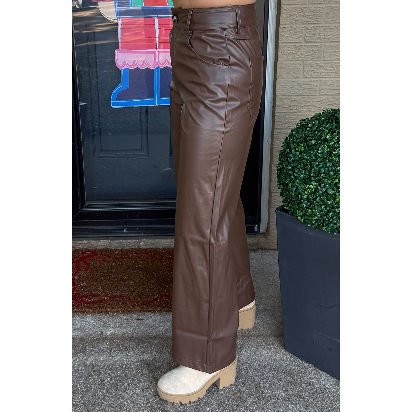 Katie Faux Leather Pants, Chocolate