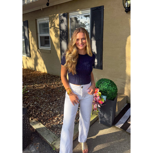Bella Crop Sweater Top, Navy