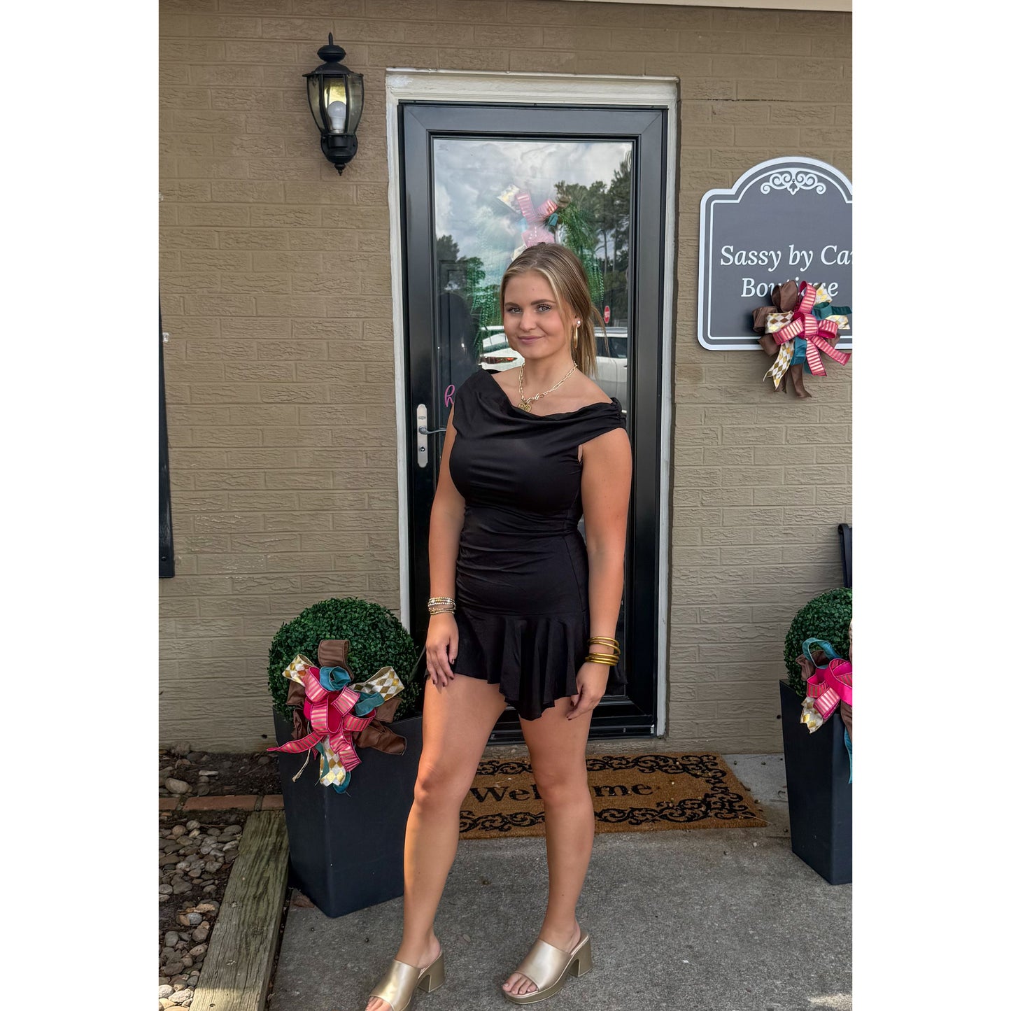 Asymmetrical Mini Dress, Black