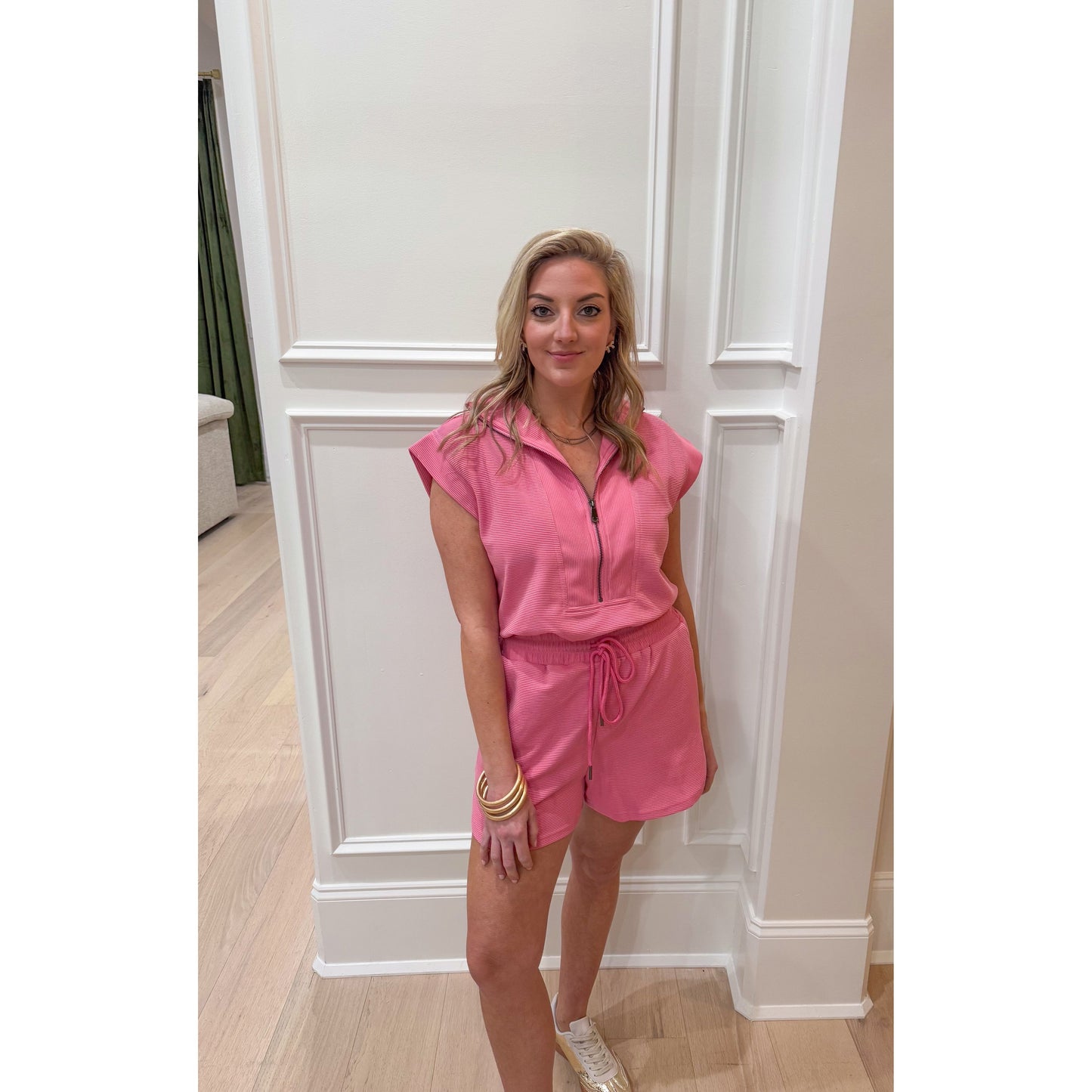 Collins Textured Romper, Pink