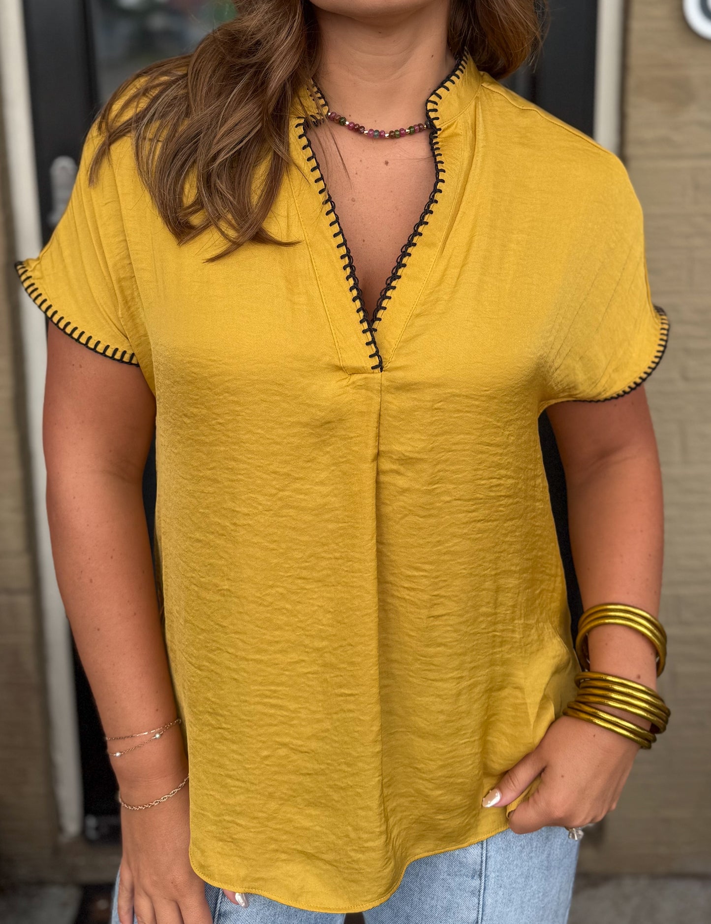 Laine Stitch Detail Top, Mustard/Black
