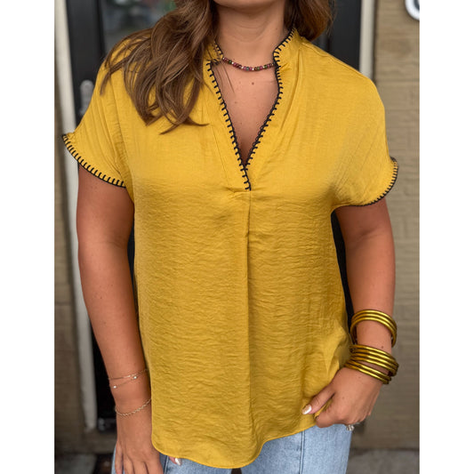 Laine Stitch Detail Top, Mustard/Black
