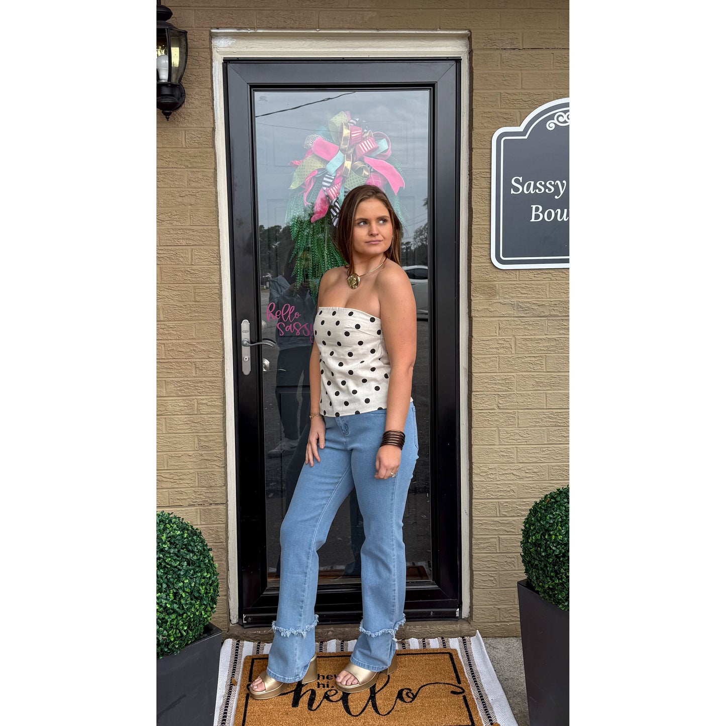 Alex Polka Dot Top, Cream/Black