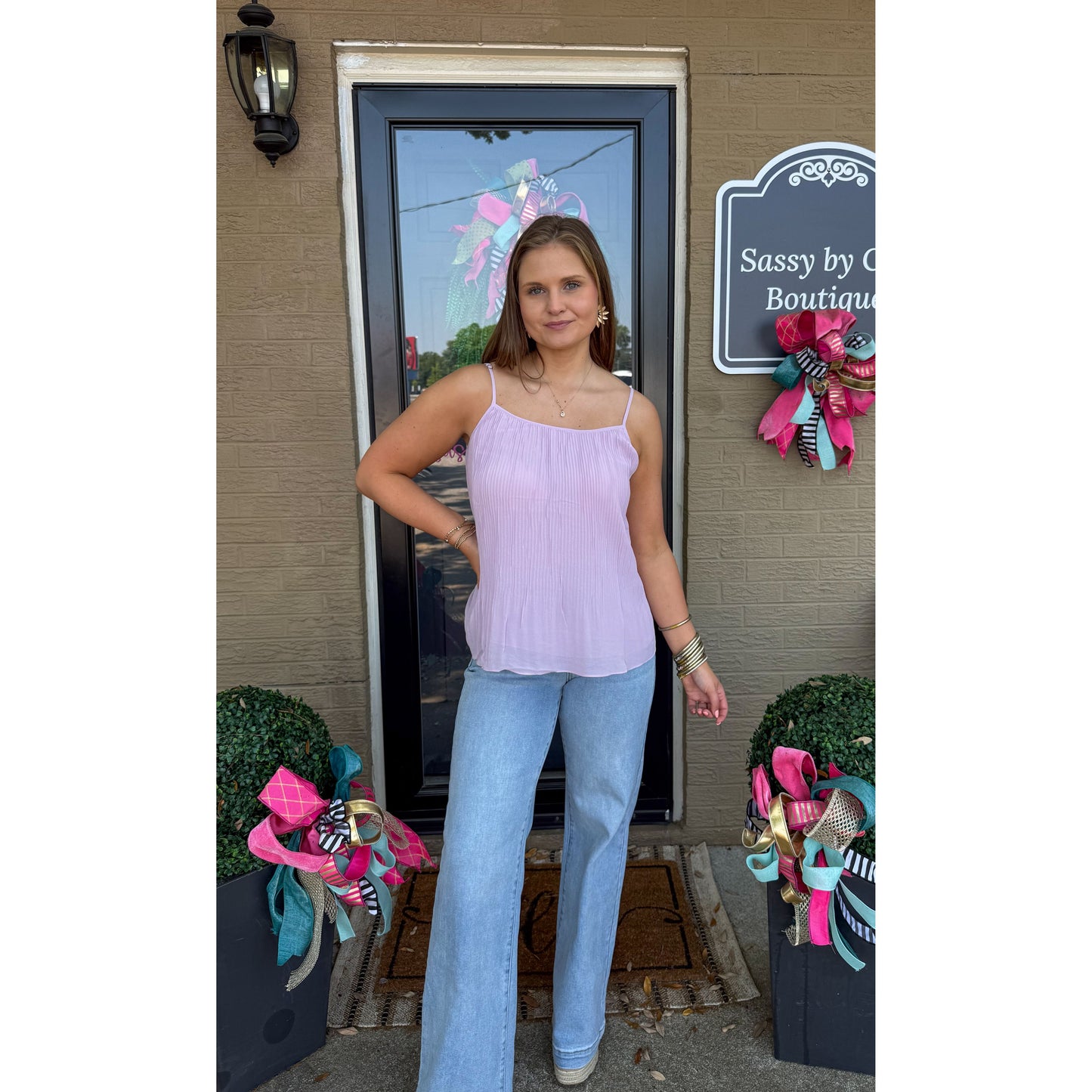 Lulu Pleated Cami Top, Lavender