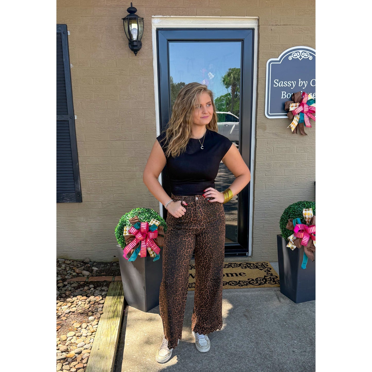 Cheetah Jeans w/ Eyelet Detail, Leopard