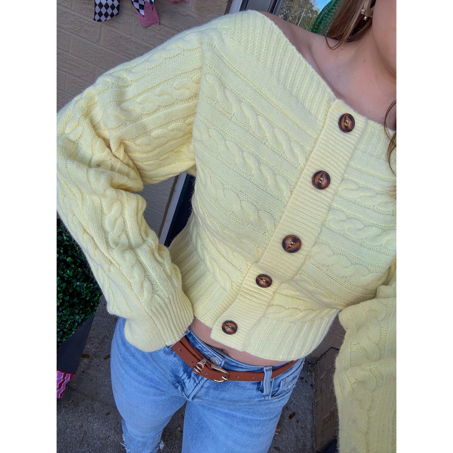 Button OTS Butter Yellow Sweater