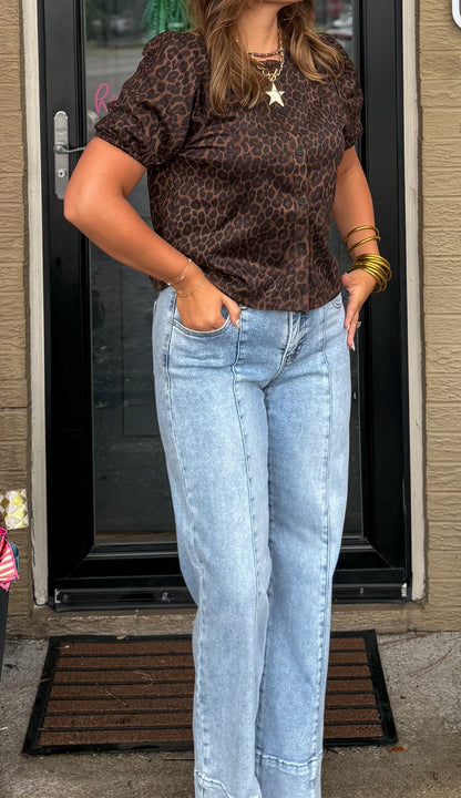 Baylor Leopard Detail Top, Brown Multi