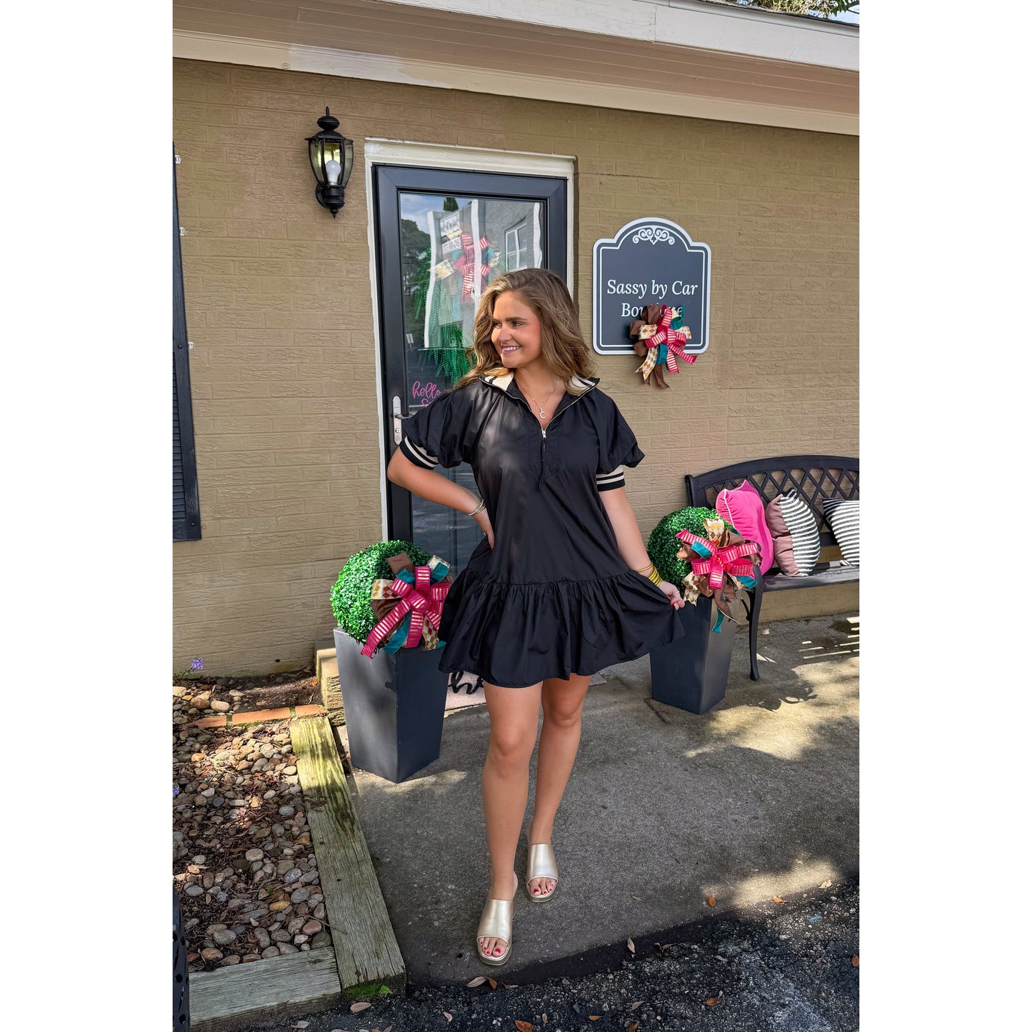 Kenny Mini Dress, Black/Taupe