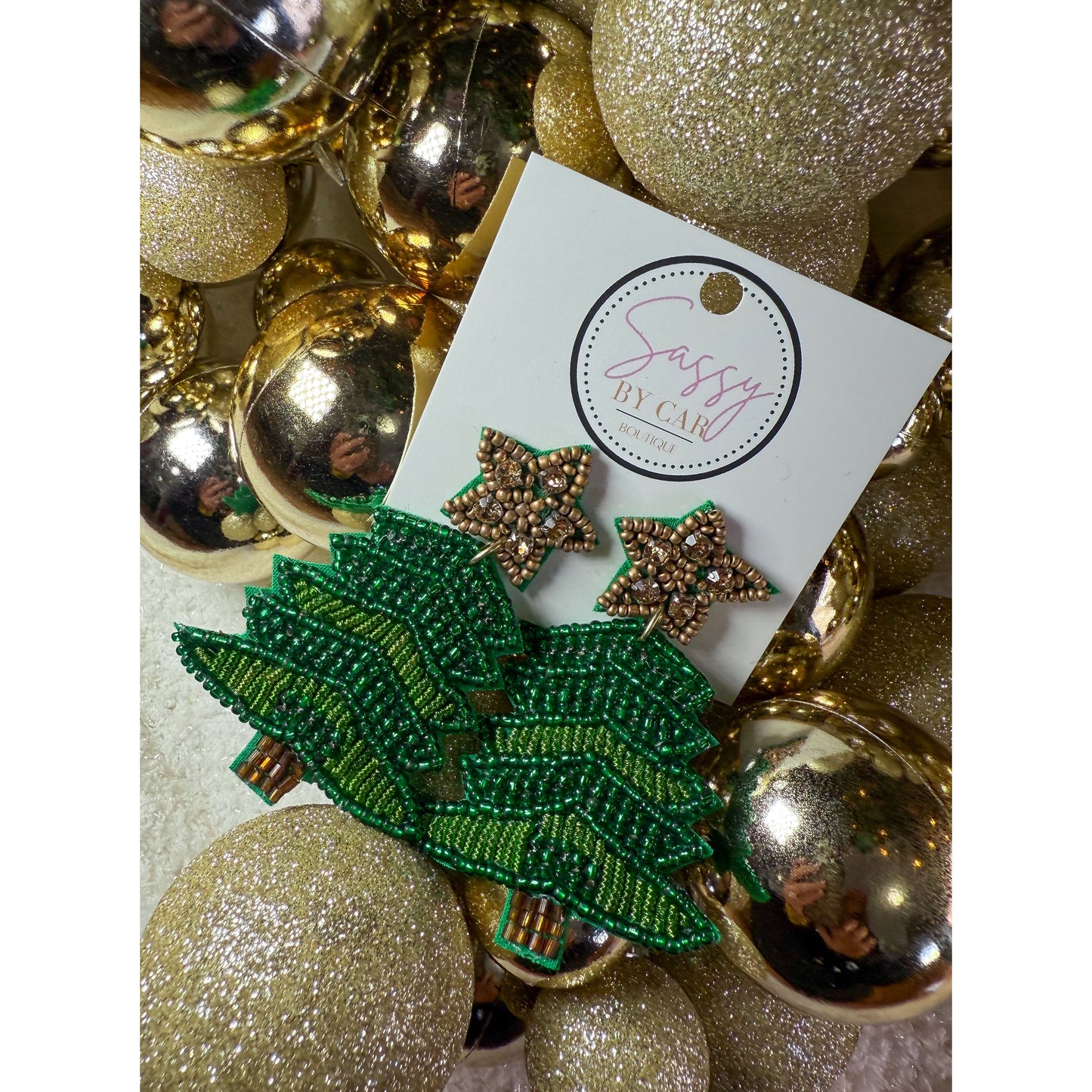 Green Multi Christmas Tree Beaded Earrings