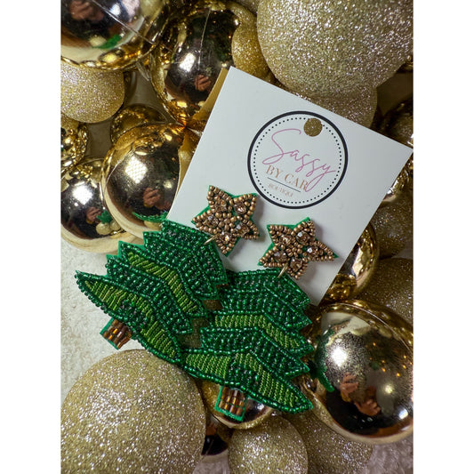 Green Multi Christmas Tree Beaded Earrings