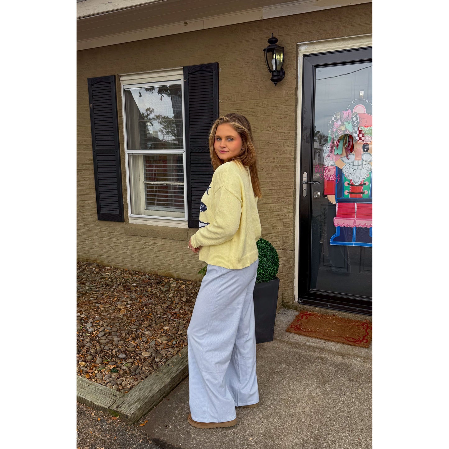 Sardine Graphic Knit Sweater, Butter Yellow