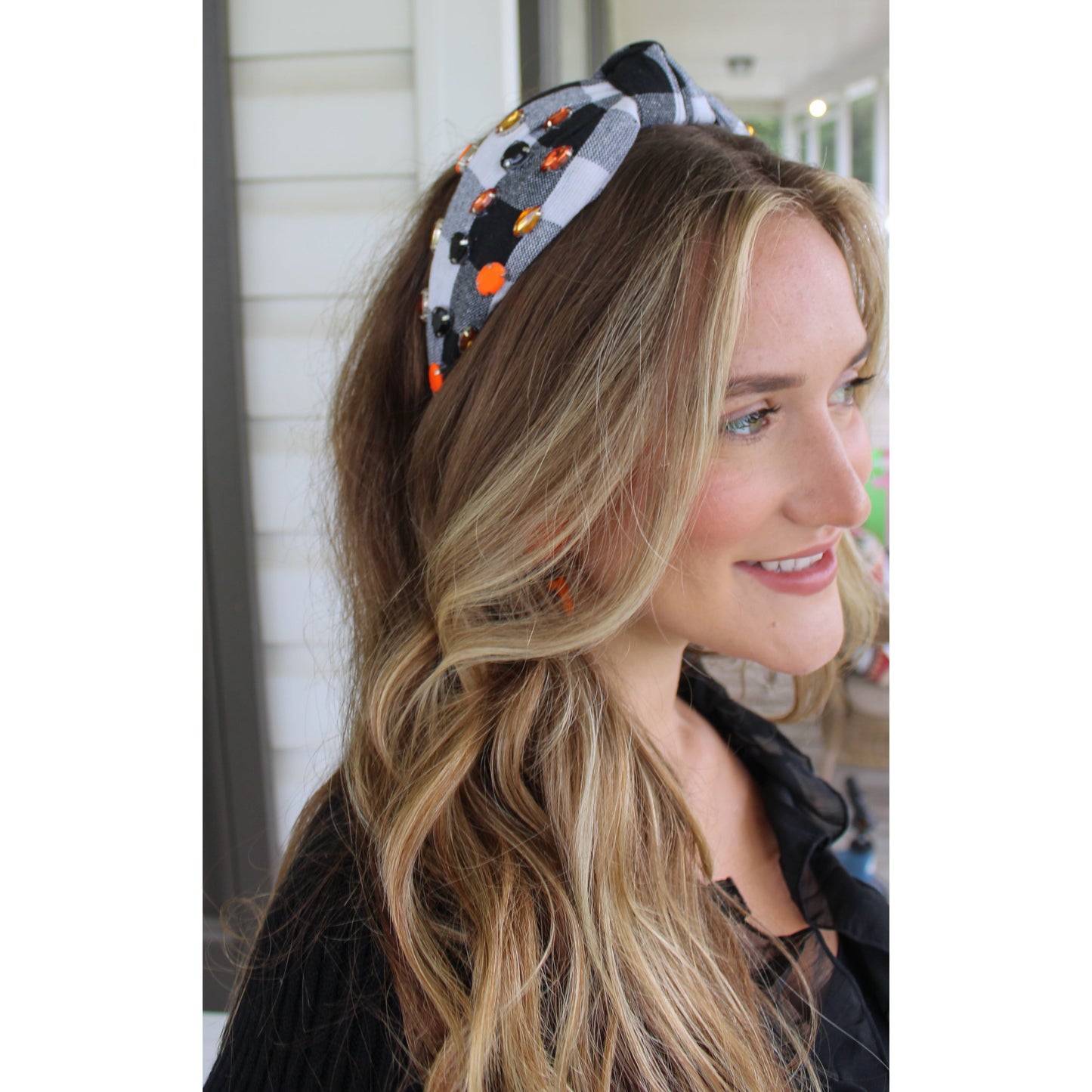 Plaid Detail Headband, Black Multi