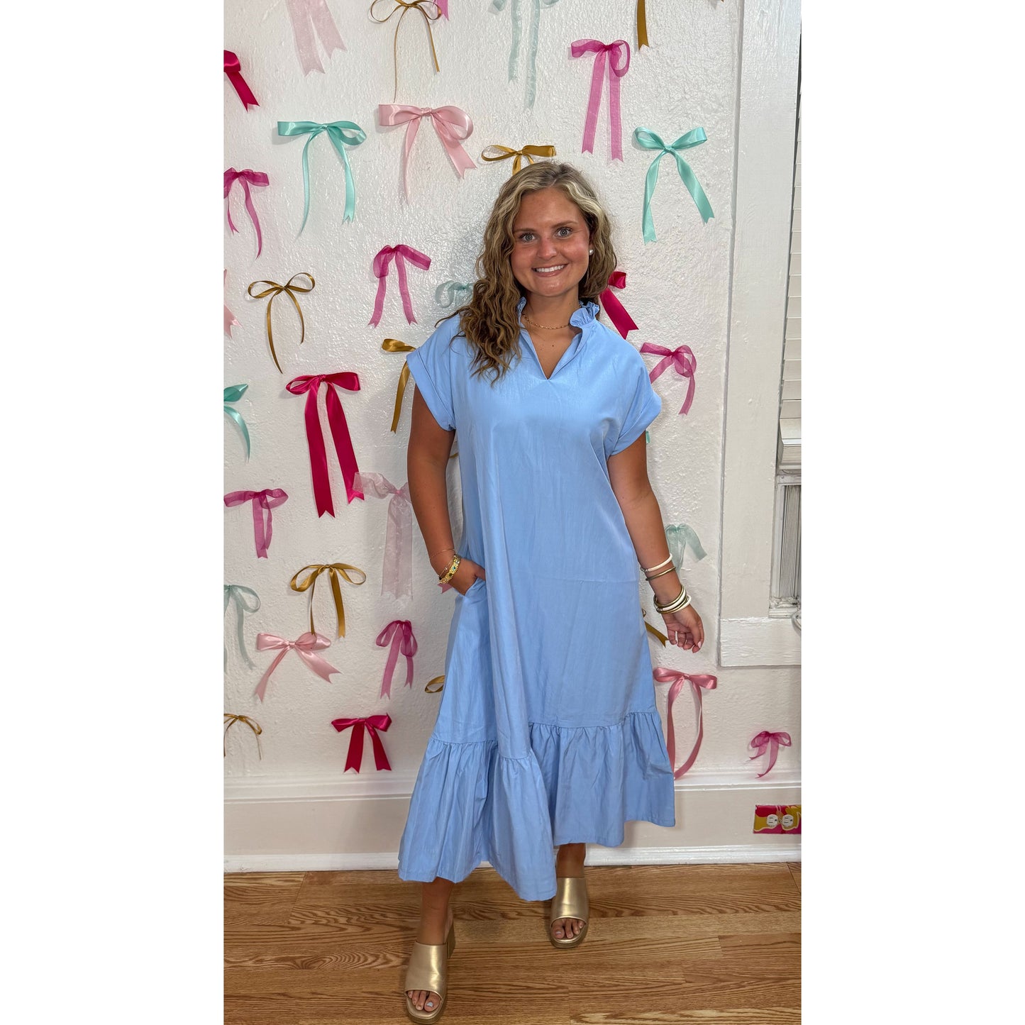 Belle Midi Dress, Sky Blue