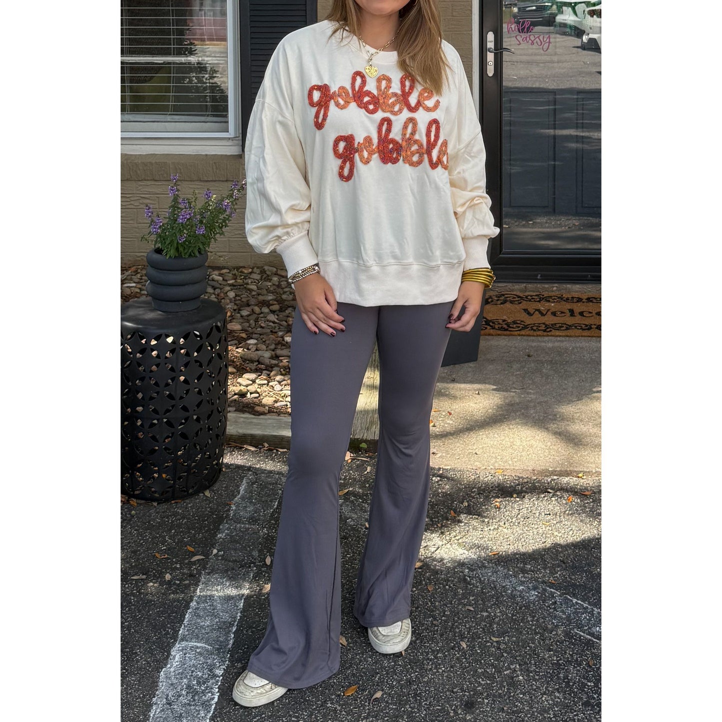 Gobble Gobble Oversized Top, Ivory Multi