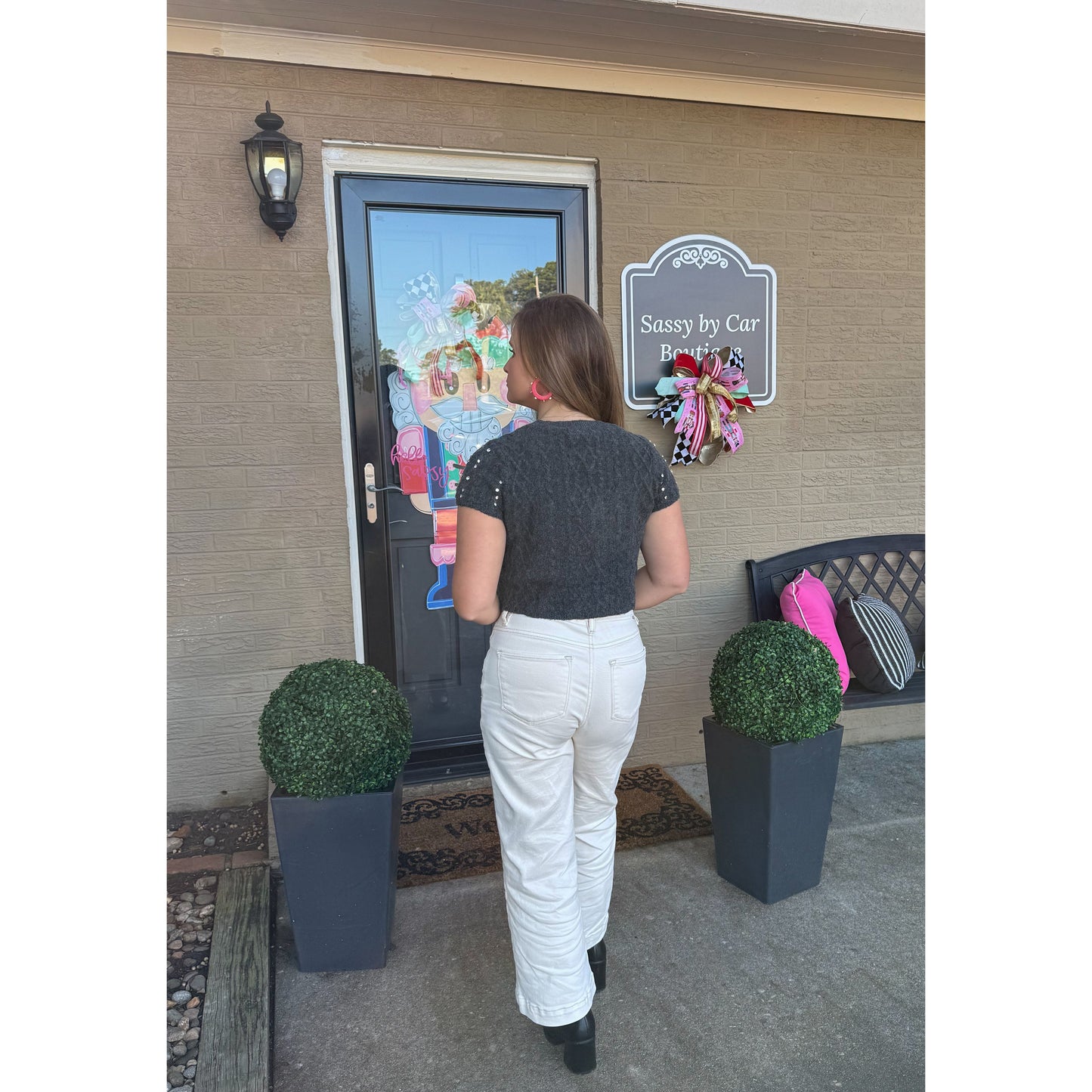 Brittany Detail Top, Charcoal