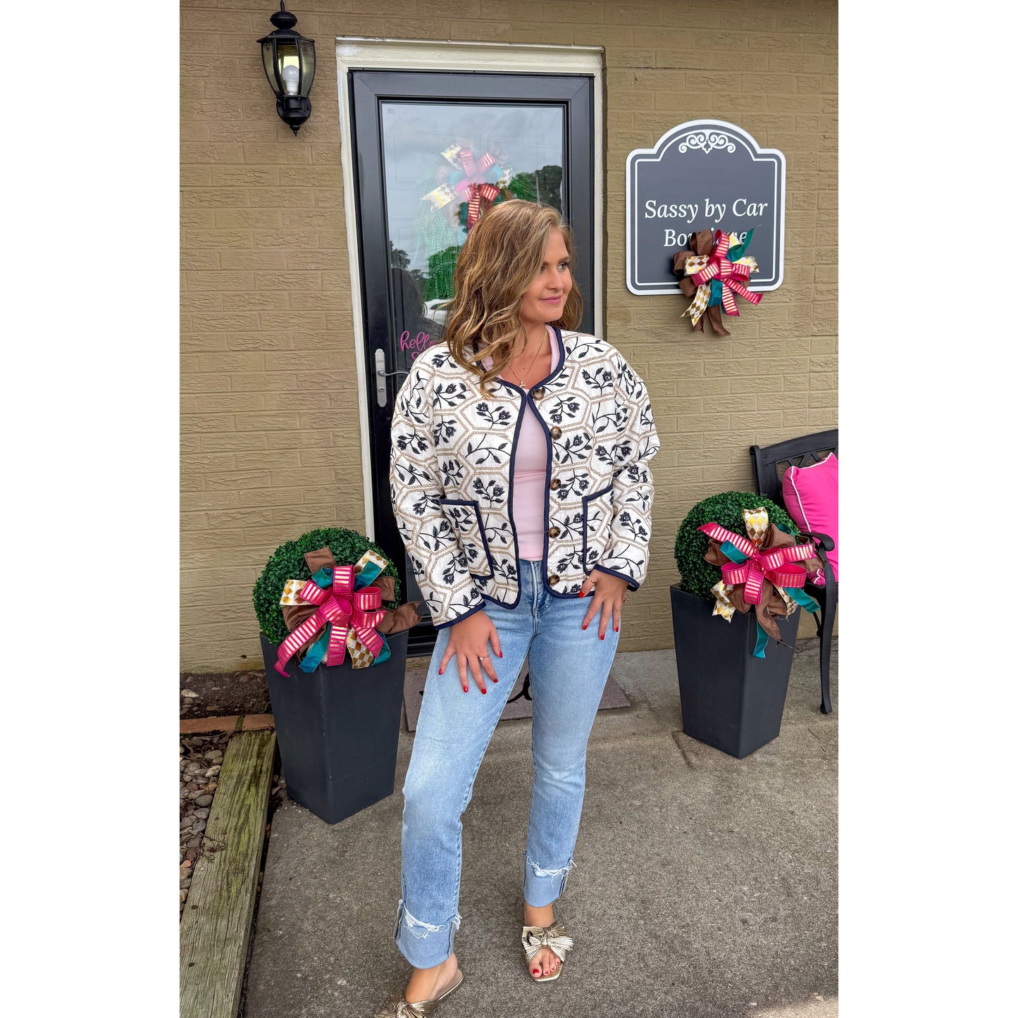 Paige Quilted/Embroidered Jacket, Navy Multi