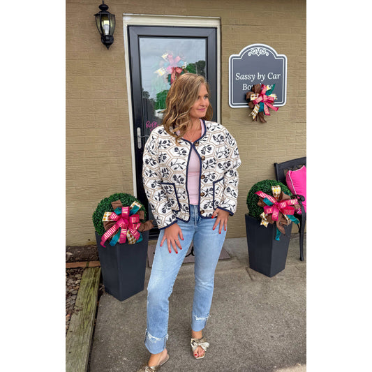 Paige Quilted/Embroidered Jacket, Navy Multi