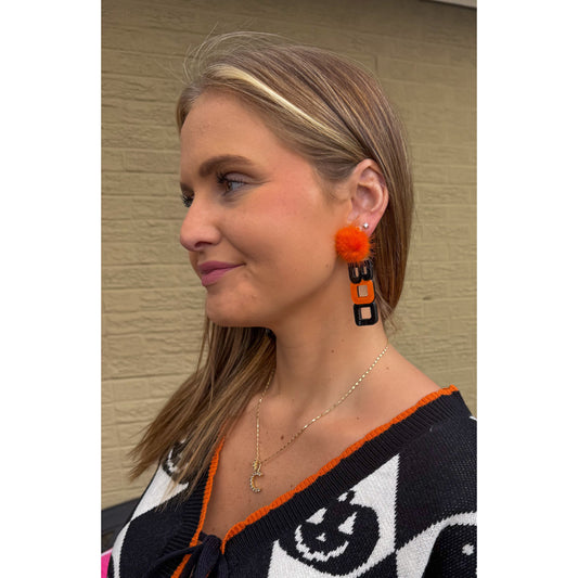 Boo Acrylic Earrings, Black/Orange