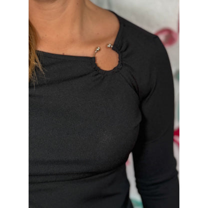 Gold Ring Long Sleeve Top, Black