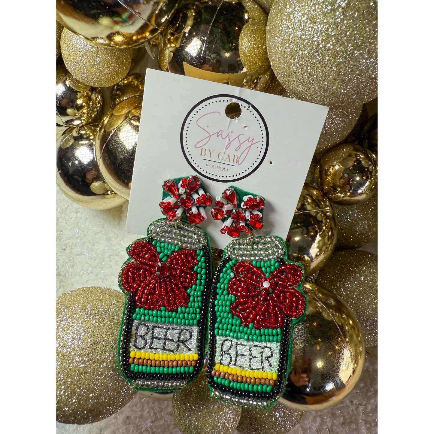 Alcohol Beaded Earrings, Green