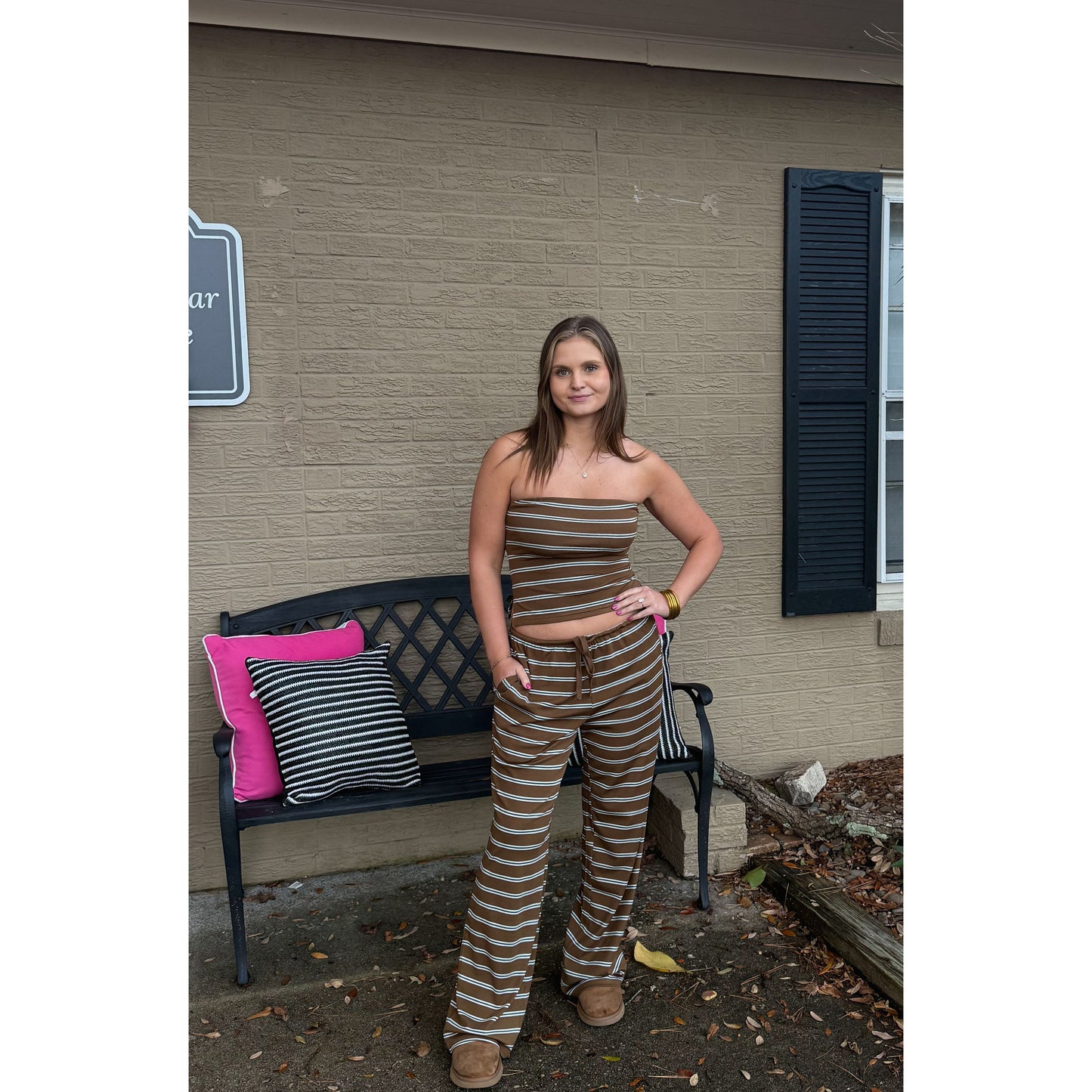 Parker Stripe Lounge Set, Brown/Blue