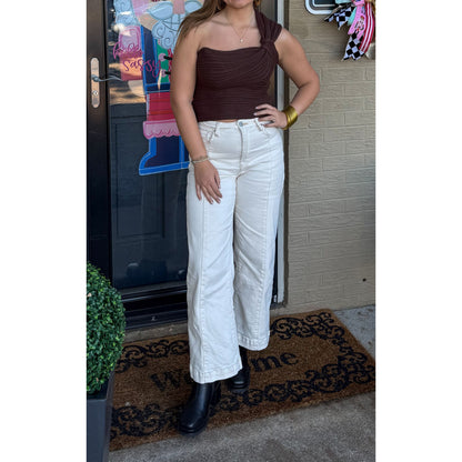 One Shoulder Top, Chocolate Brown