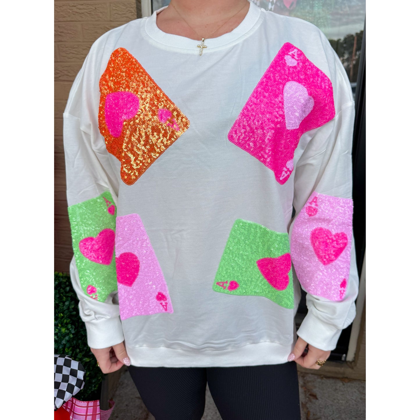 Ace of Hearts Sequin Top, White Multi