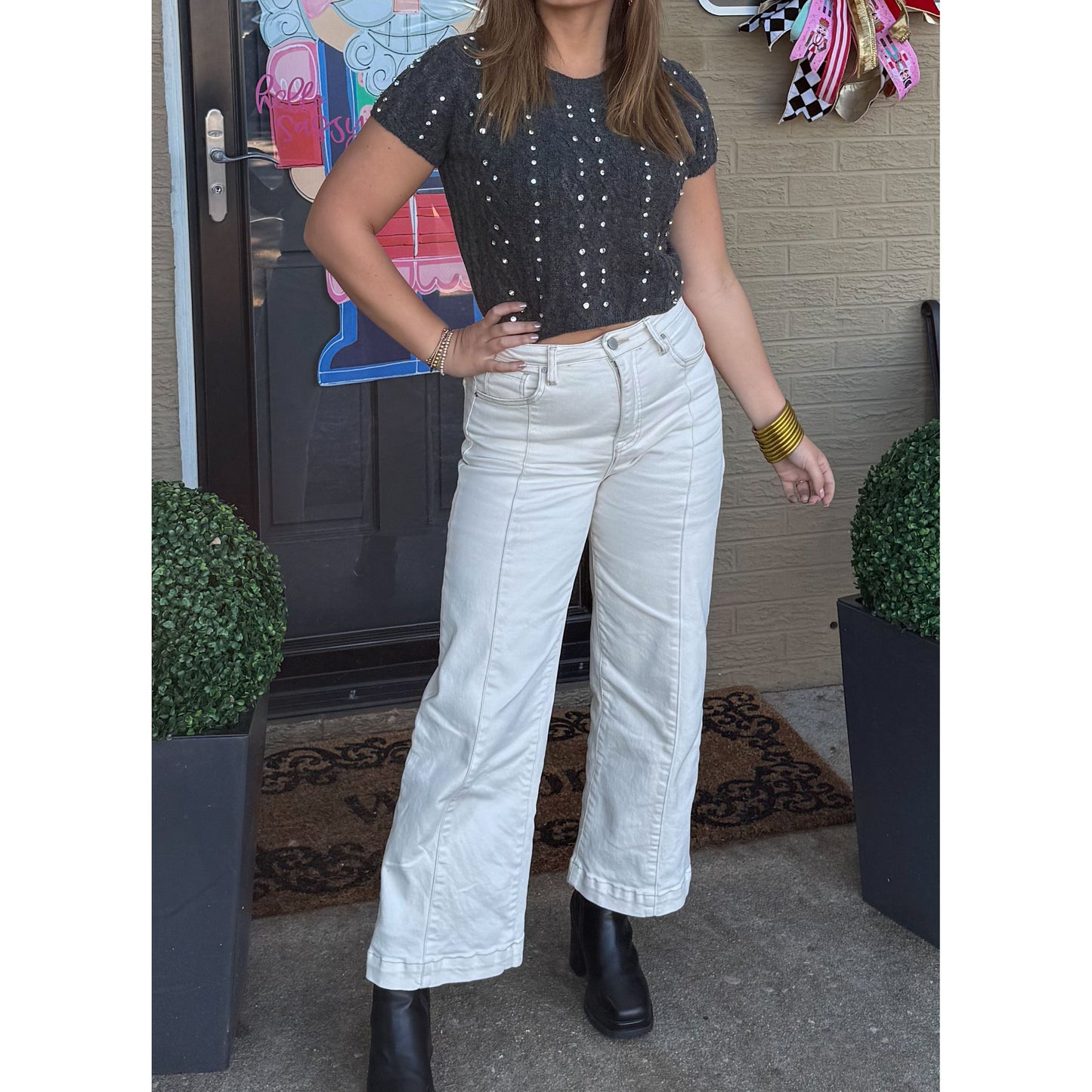 Brittany Detail Top, Charcoal