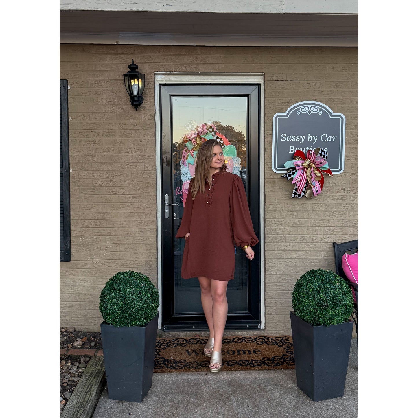 Ryleigh Mini Dress, Chocolate Brown