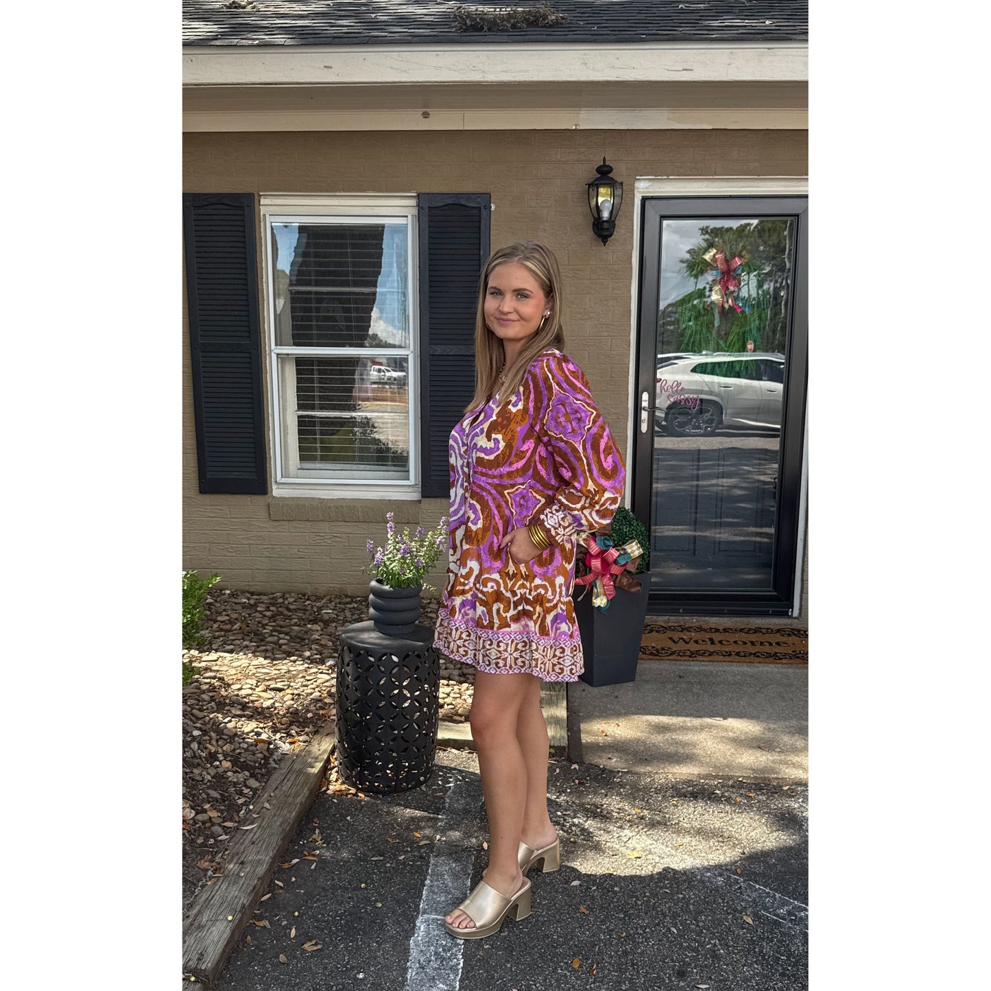 Catherine Pattern Mini Dress, Purple Multi